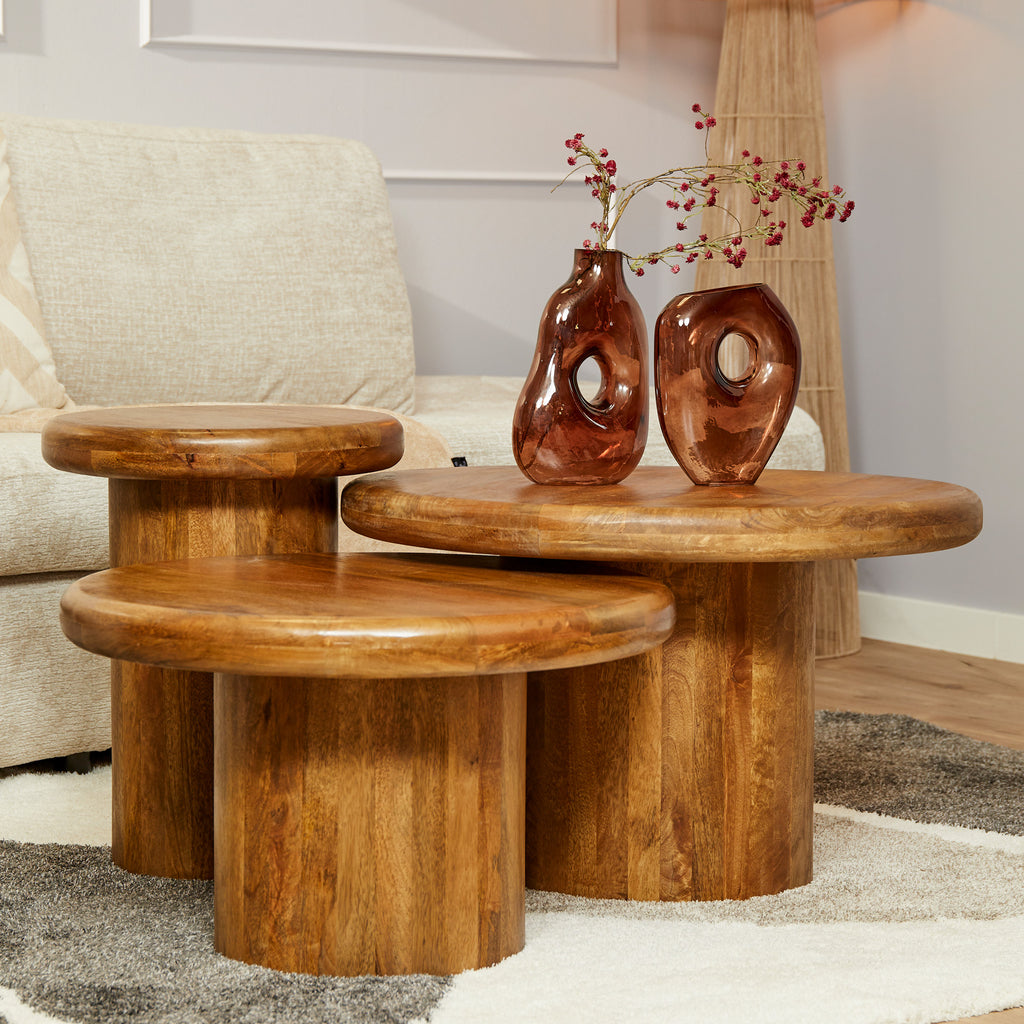 Ronde salontafel Amari van mangohout - Set van 3