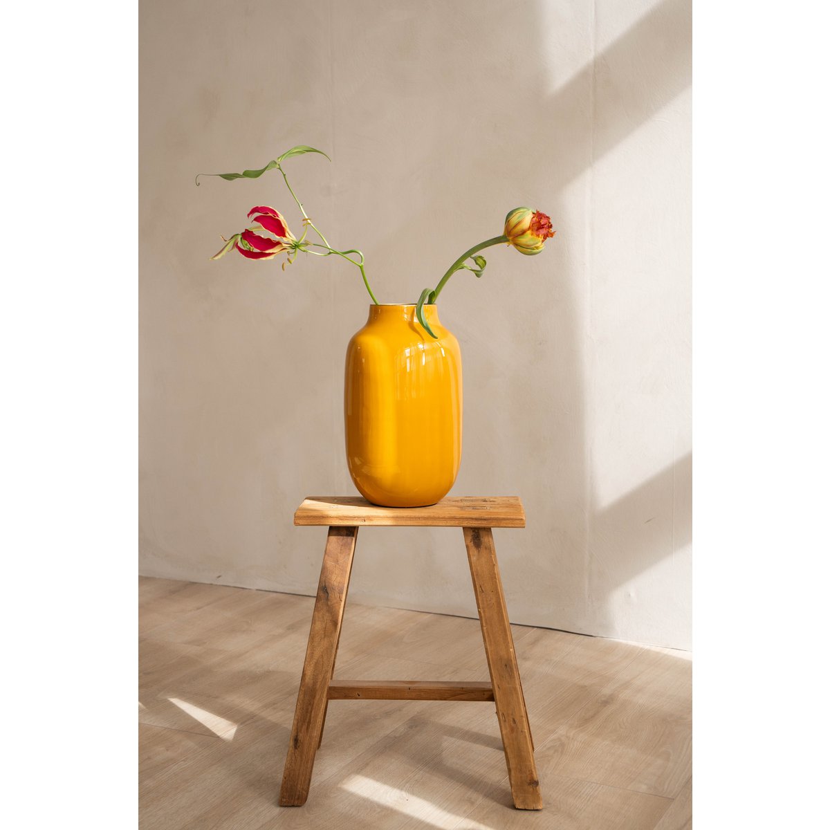Vase Metal Oval Yellow 30cm