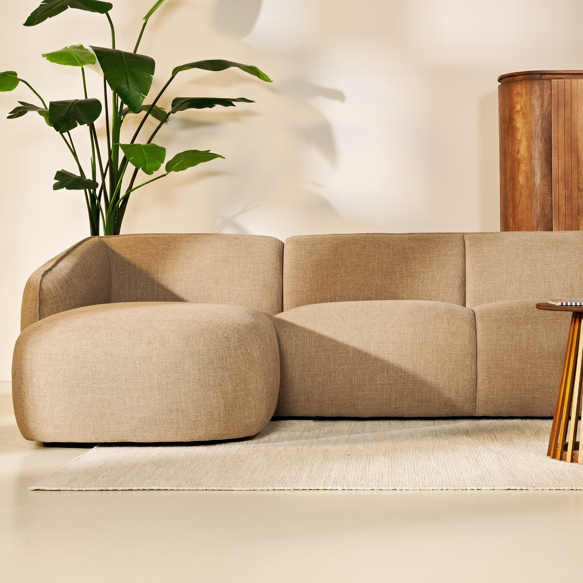 Hoekbank Laila van stof in Taupe