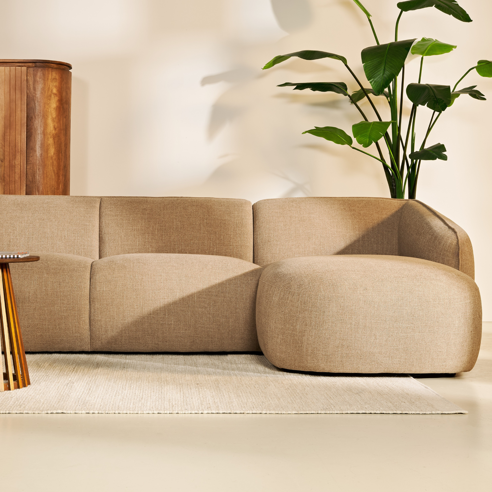 Hoekbank Laila van stof in Taupe