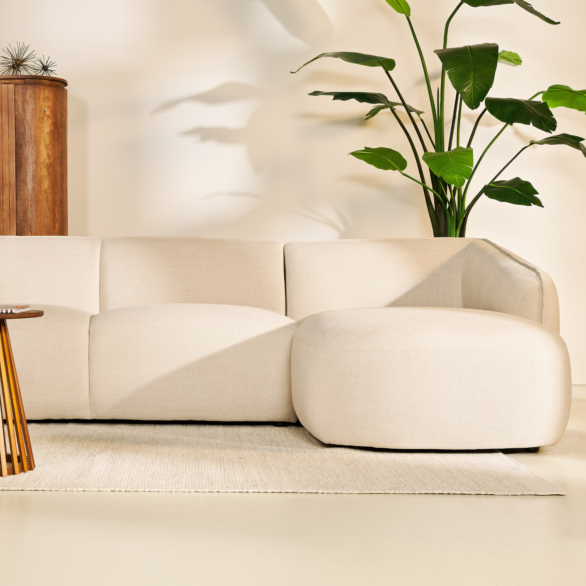 Hoekbank Laila van stof in beige