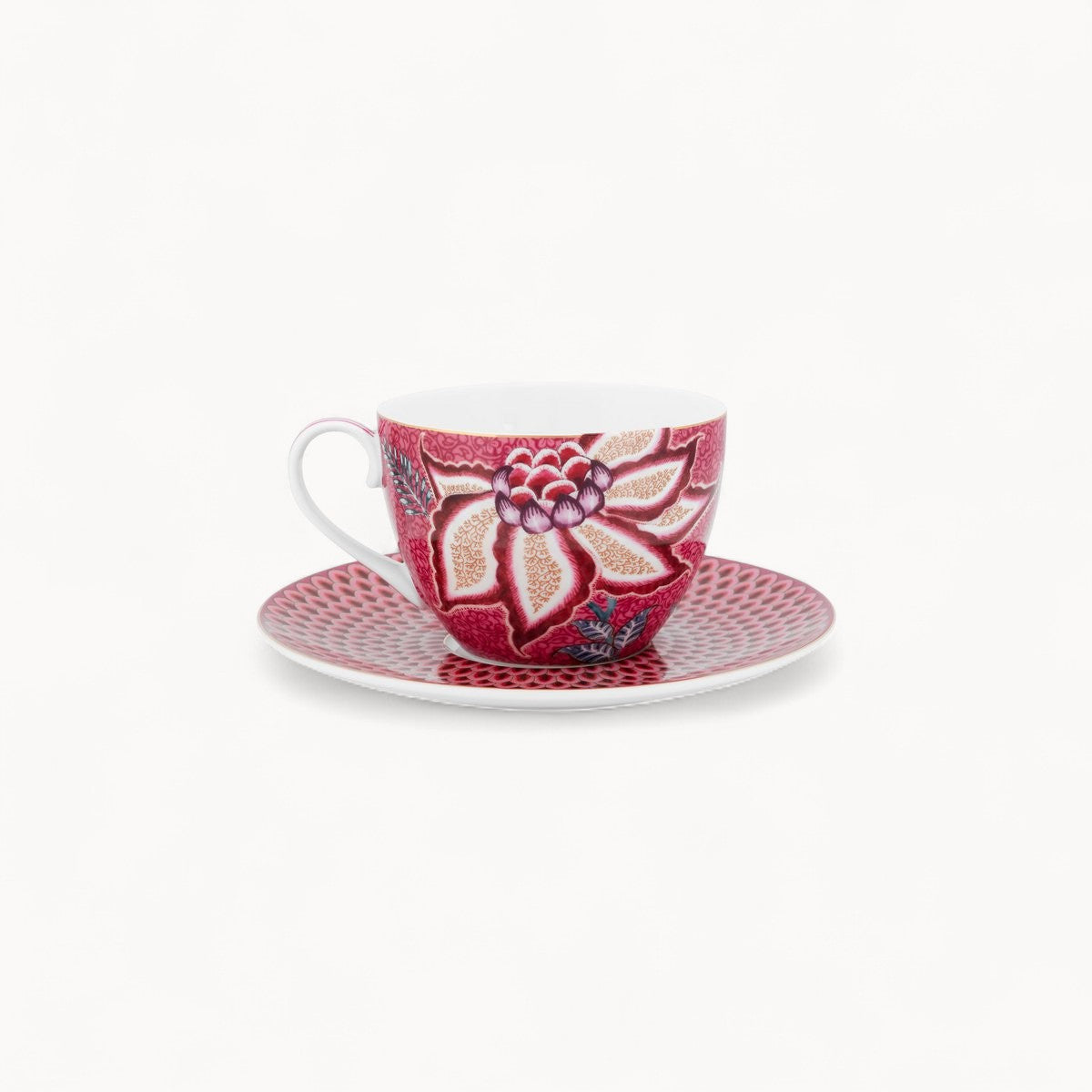 Set/2 Cups & Saucers Flower Festival Dark Pink 280ml
