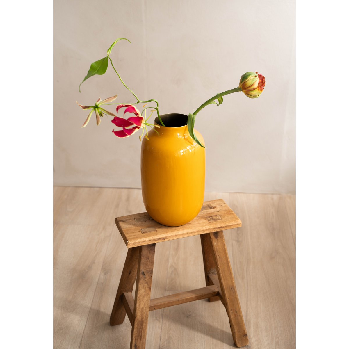 Vase Metal Oval Yellow 30cm