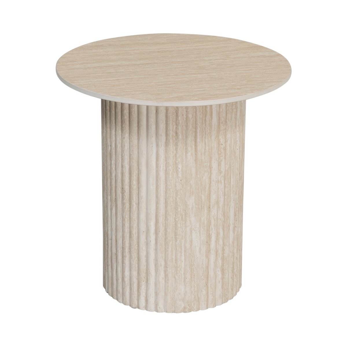 Bijzettafel Sand met massieve, geribbelde zuilvoet en verfijnd blad