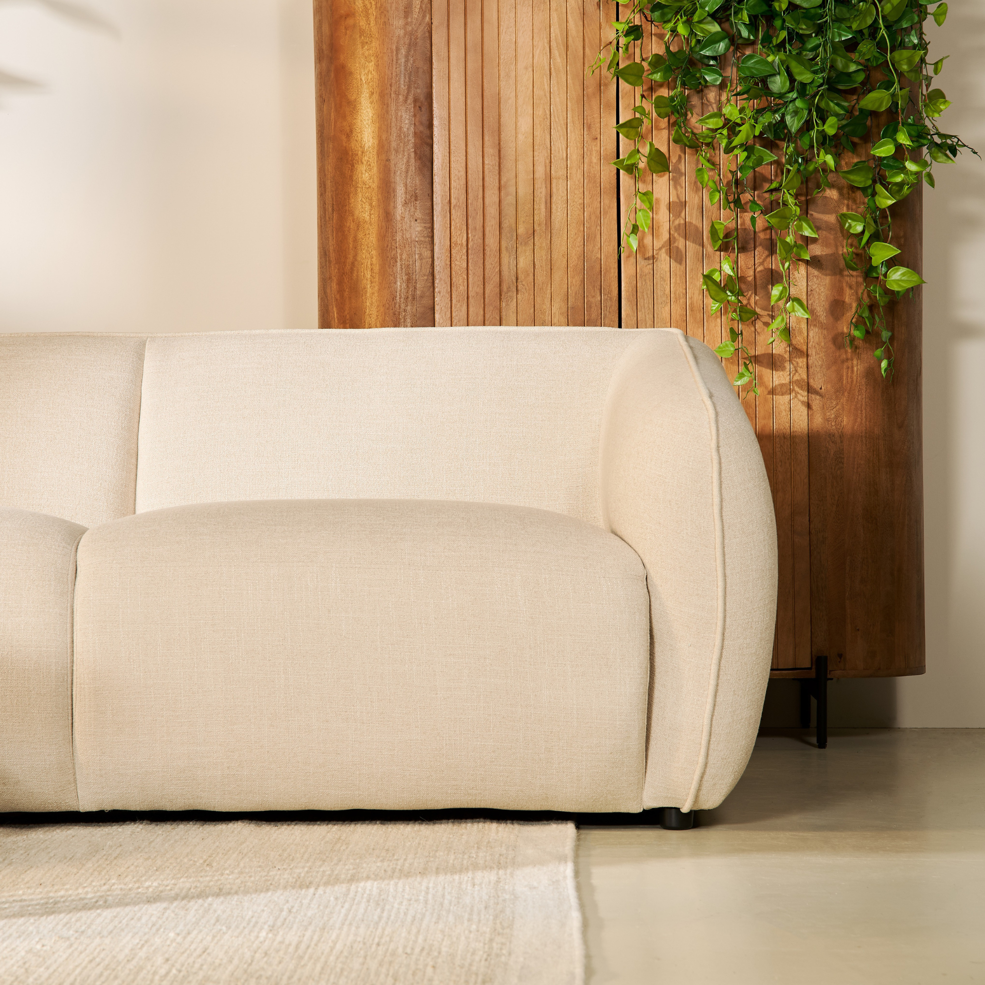 Hoekbank Laila van stof in beige