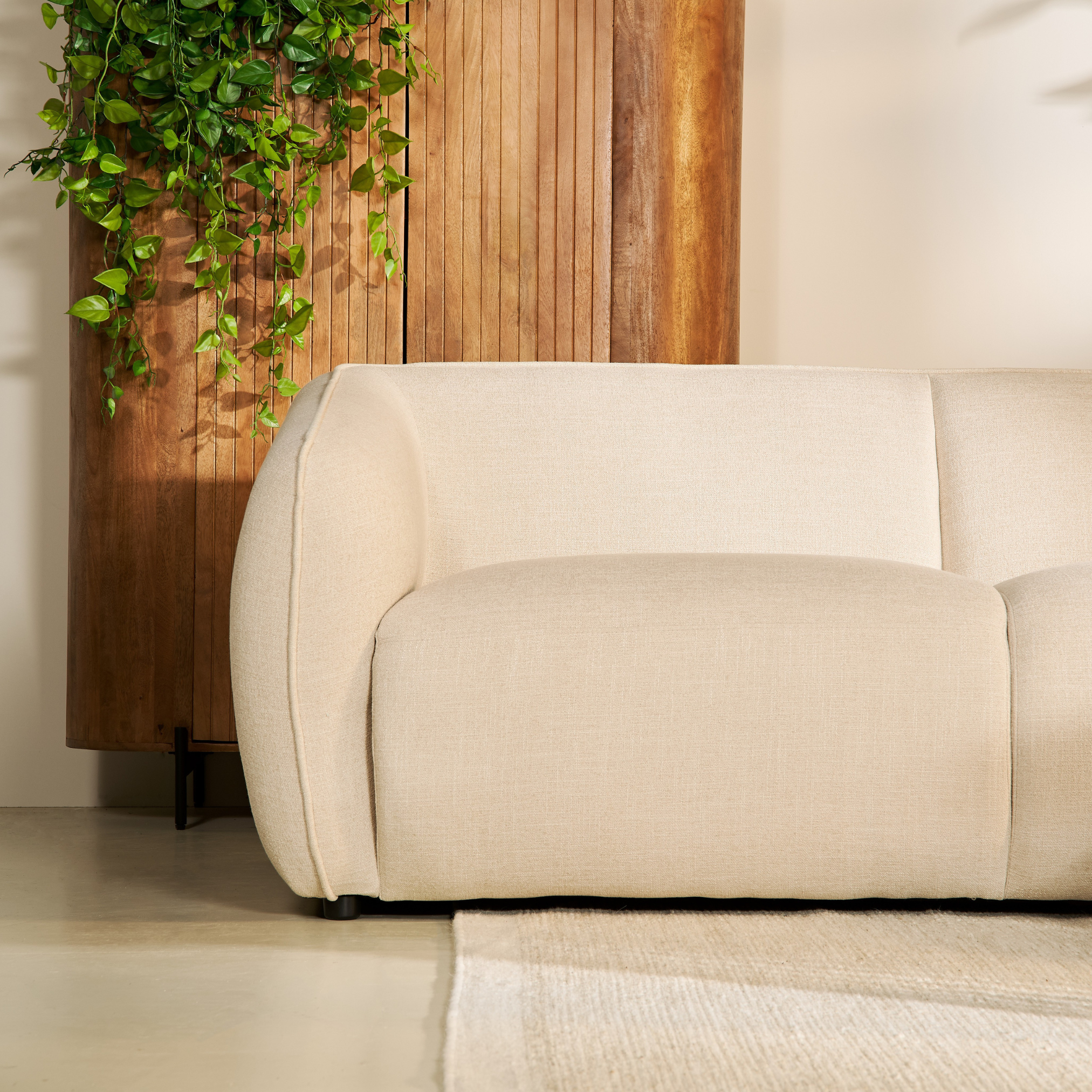 Hoekbank Laila van stof in beige