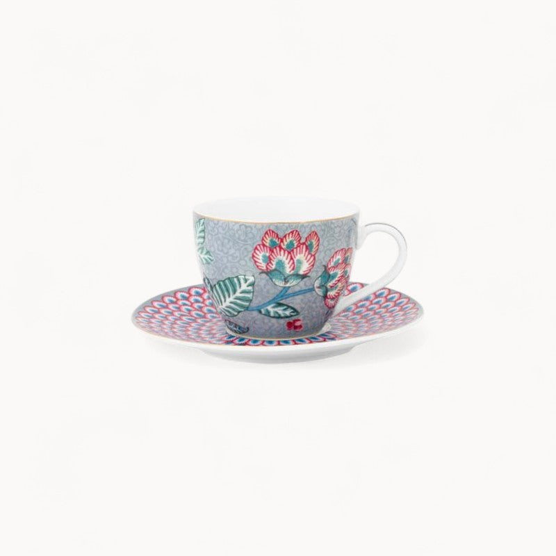 Set/2 Cups & Saucers Flower Festival Light Blue 280ml