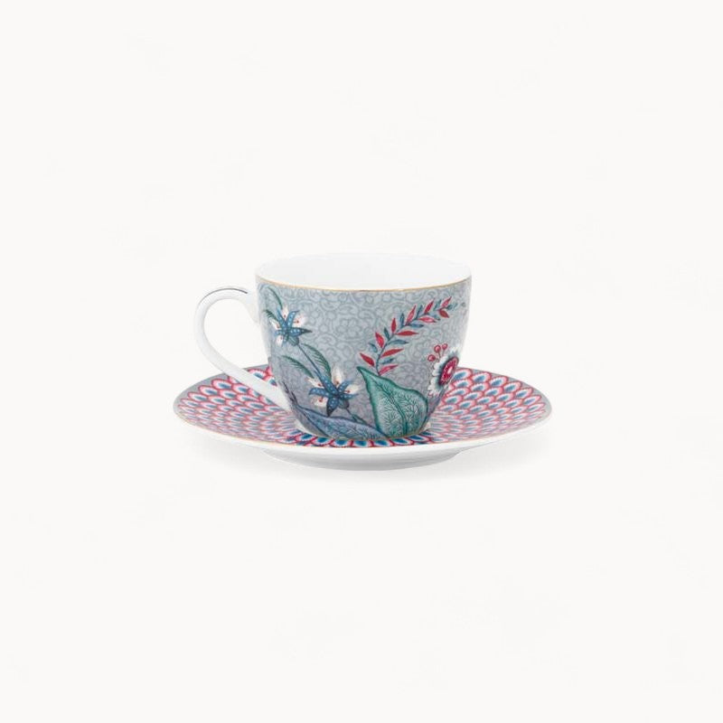 Set/2 Cups & Saucers Flower Festival Light Blue 280ml