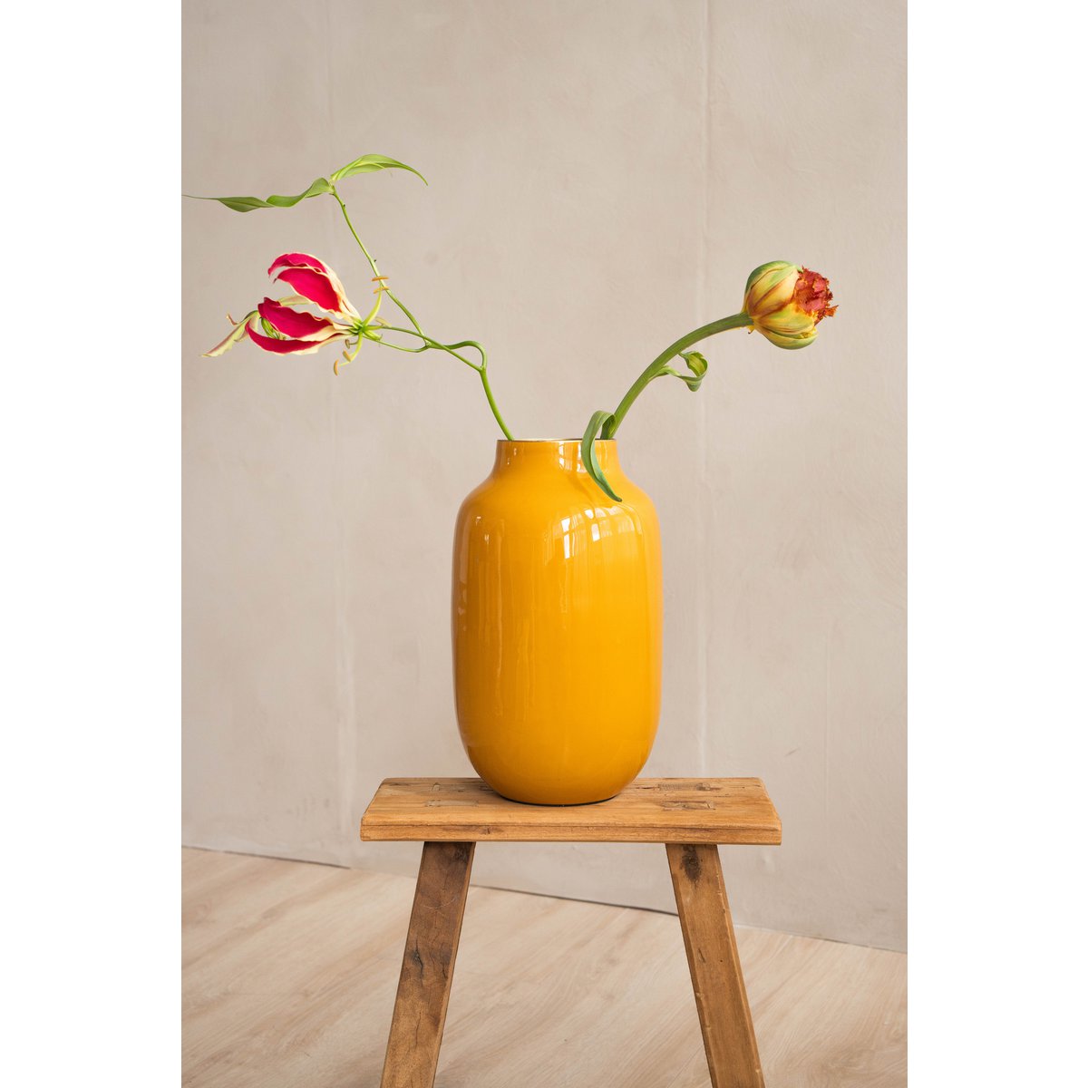 Vase Metal Oval Yellow 30cm