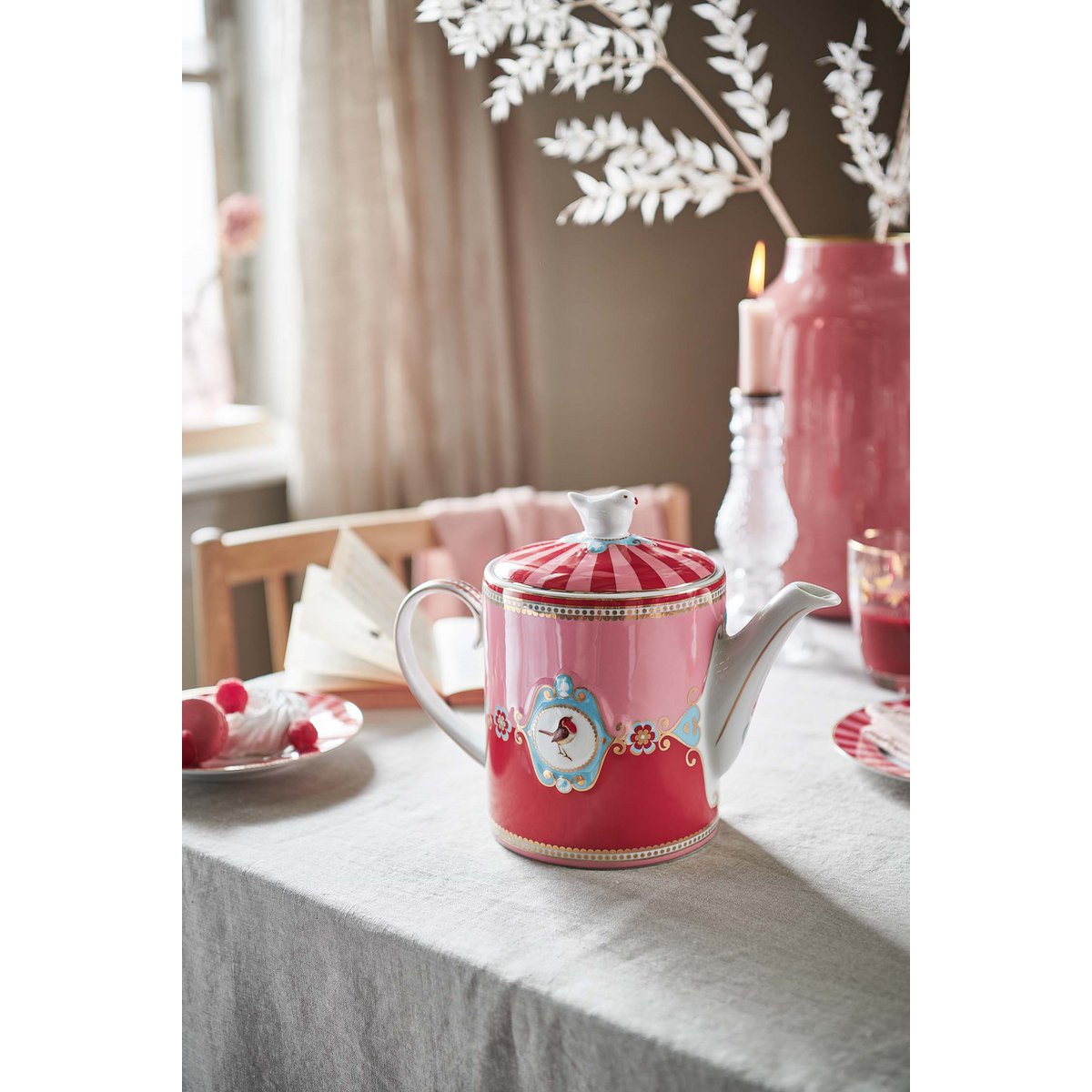 Teapot Love Birds Medallion Red-Pink 1.3ltr