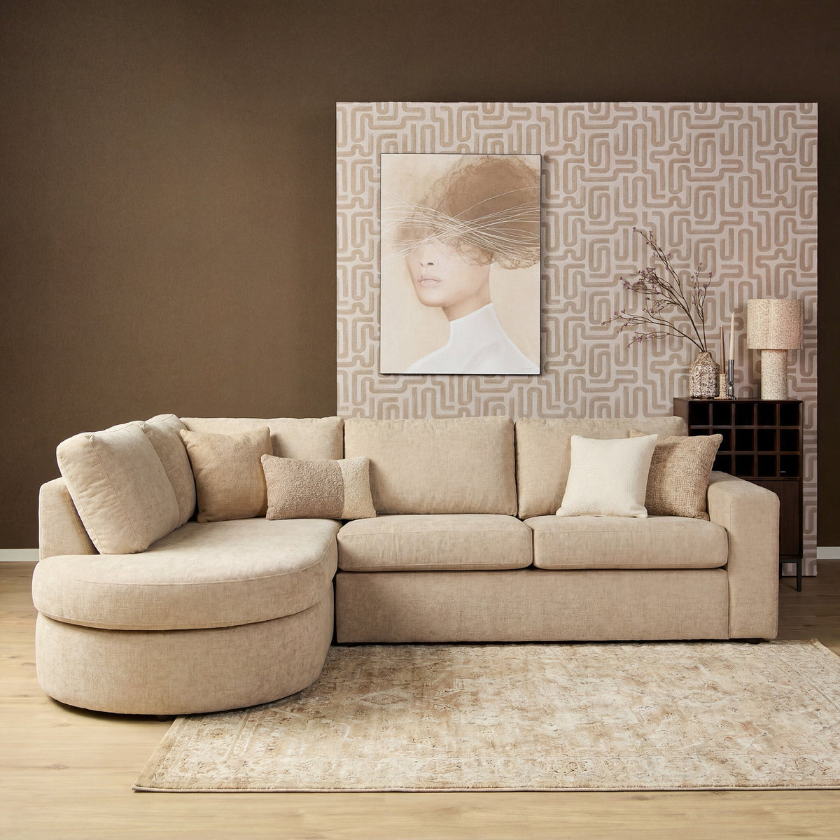 Hoekbank Hana Beige, divan links