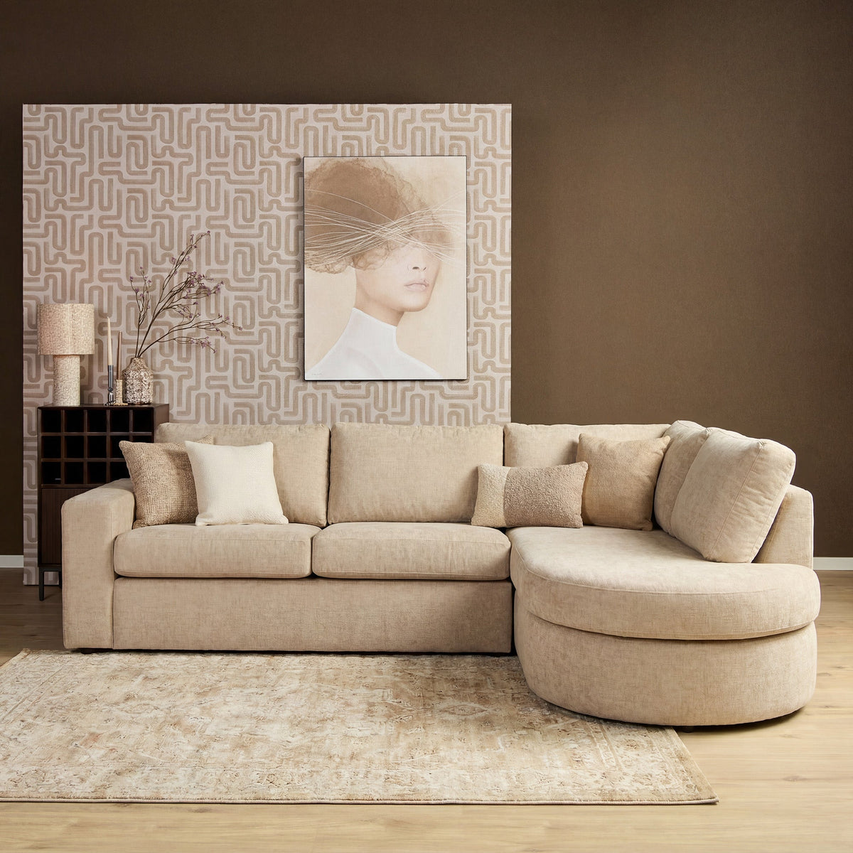 Hoekbank Hana Beige, divan rechts