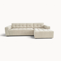 Aika MySofa Nagi beige stoffen hoekbank met gecapitonneerde zitting en chaise longue