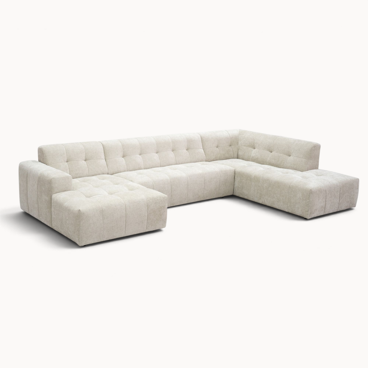 Aika MySofa Nagi U-vormige bank in beige stof met gecapitonneerd zitvlak en moderne lounge-uitstraling