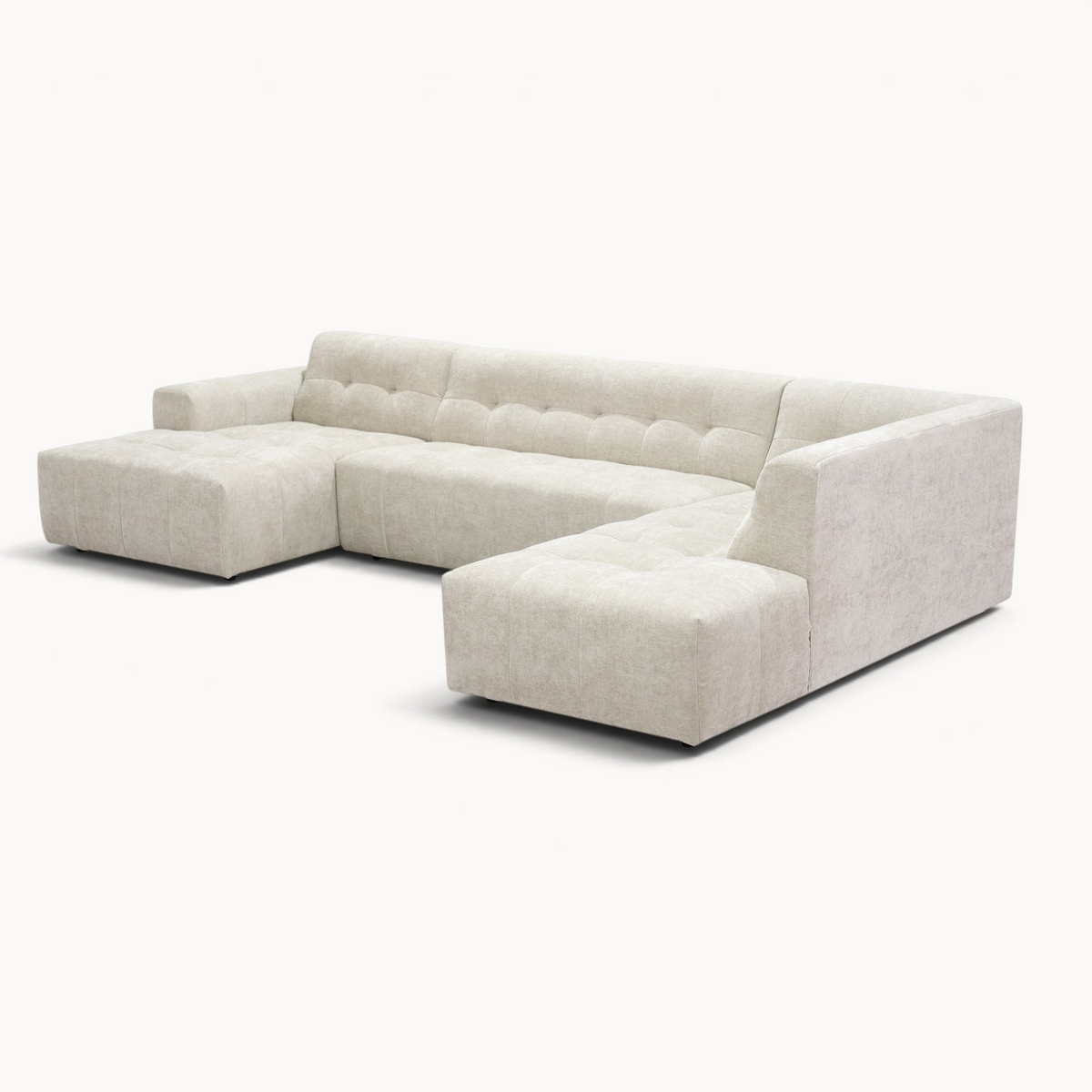 Aika MySofa Nagi U-vormige bank in beige stof met gecapitonneerde zitting en moderne lounge-uitstraling