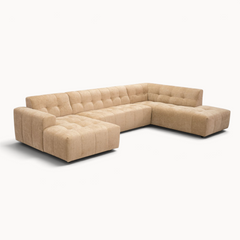 Aika MySofa Nagi U-vormige loungebank in beige stof met gecapitonneerd zitvlak en moderne modulaire uitstraling
