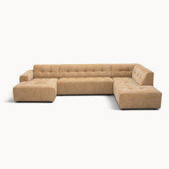 Aika MySofa Nagi U-vormige bank in beige stof met gecapitonneerd zitvlak en moderne lounge-uitstraling