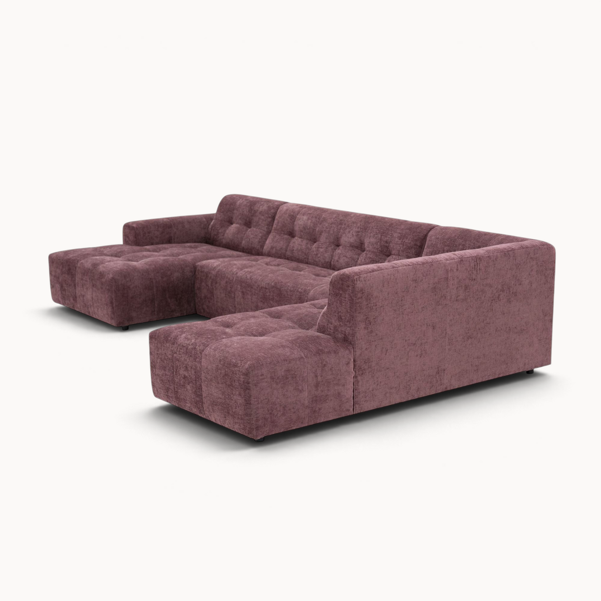Aika Nagi U-vormige bank in oudroze fluweel met gecapitonneerde zitting en chaise longue