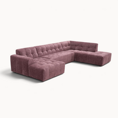 Aika MySofa Nagi U-vormige loungebank in oudroze fluweel met gecapitonneerd zitvlak en moderne modulaire opstelling