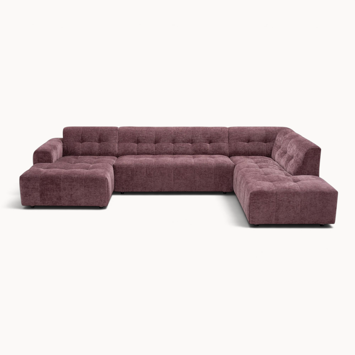 Aika MySofa Nagi U-vormige loungebank in een diepe paarse kleur met gecapitonneerde zitting en moderne uitstraling