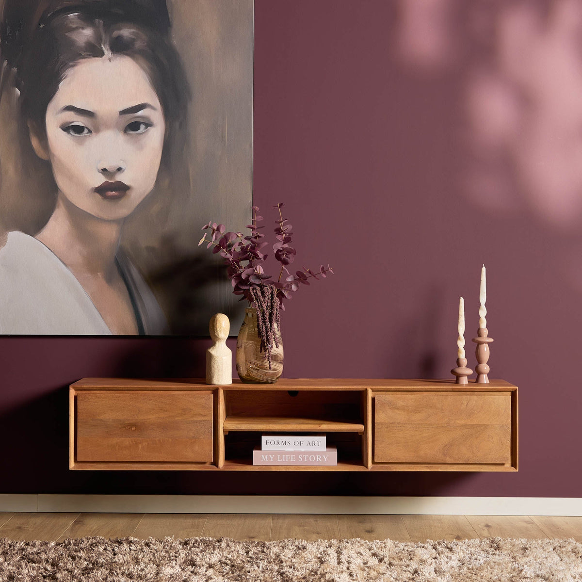 Zwevend tv meubel Luwte 160 cm Naturel
