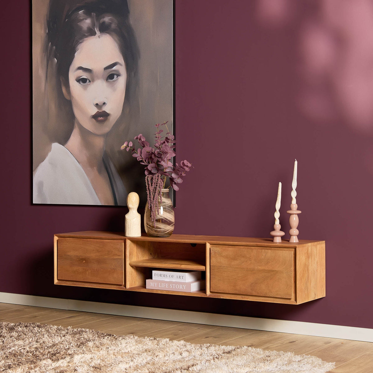 Zwevend tv meubel Luwte 160 cm Naturel