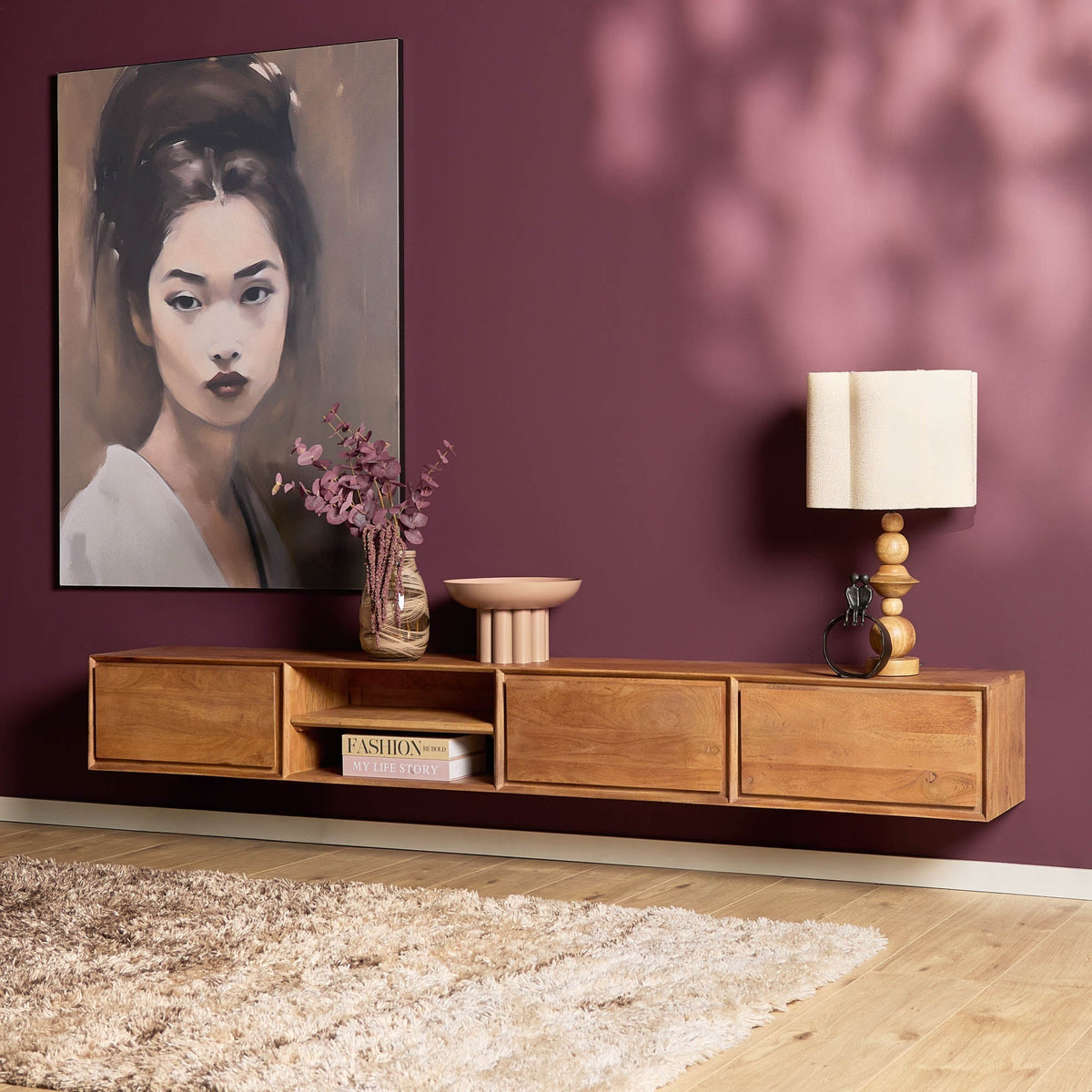Zwevend tv meubel Luwte 240 cm Naturel