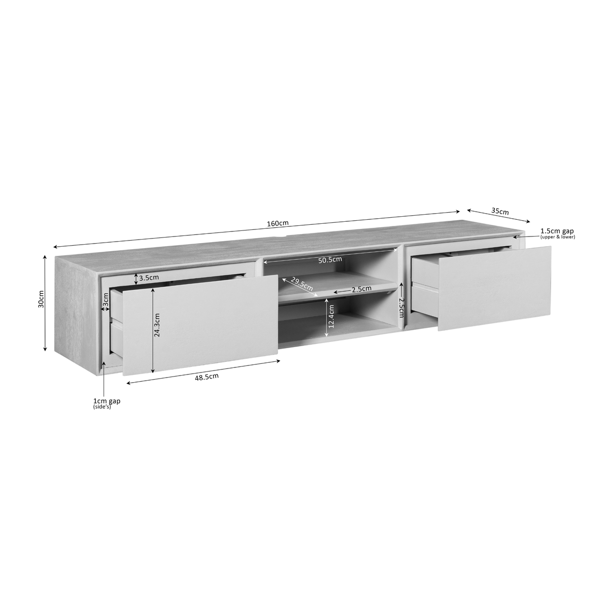 Zwevend tv meubel Luwte Zwart 160 cm