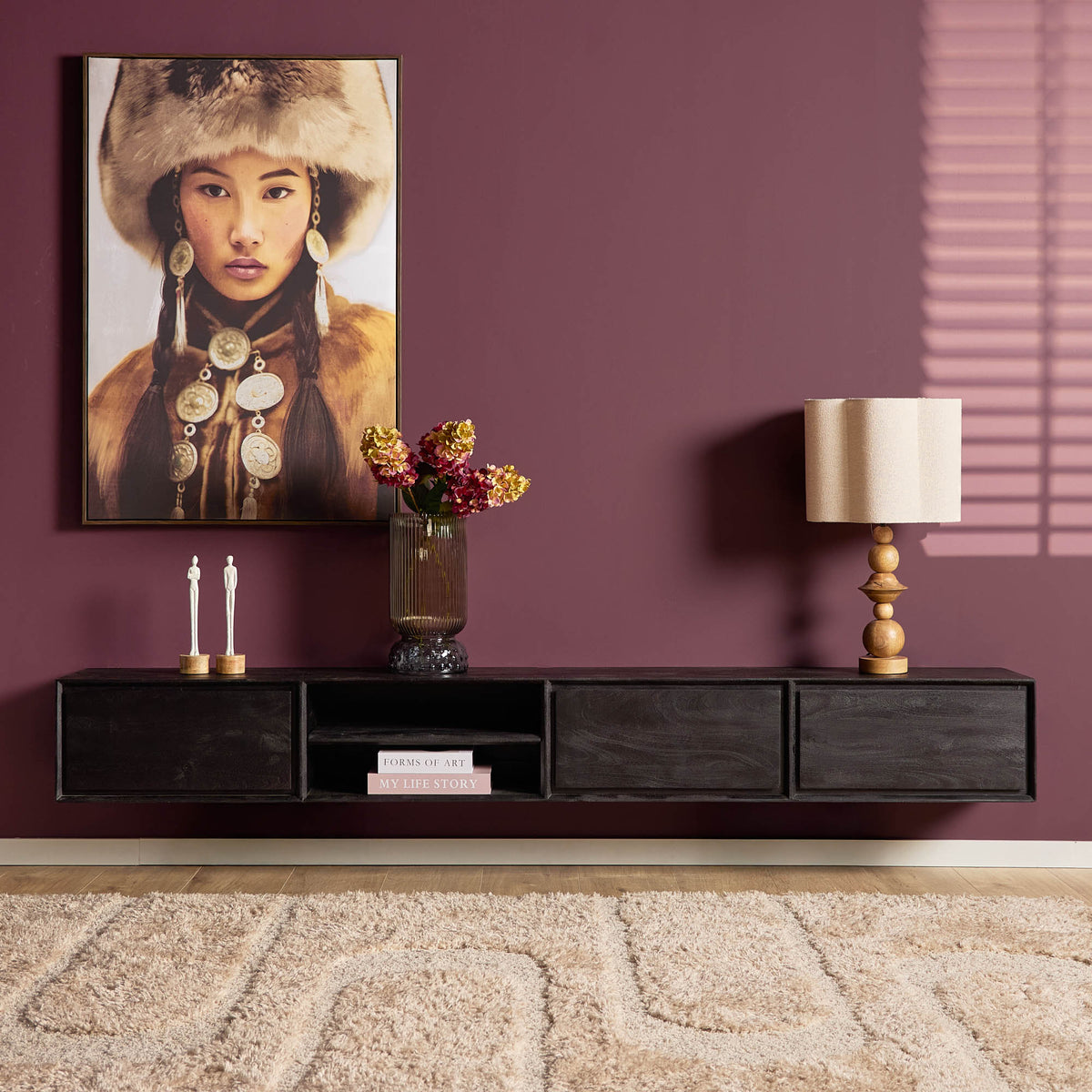 Zwevend tv meubel Luwte Zwart 240 cm