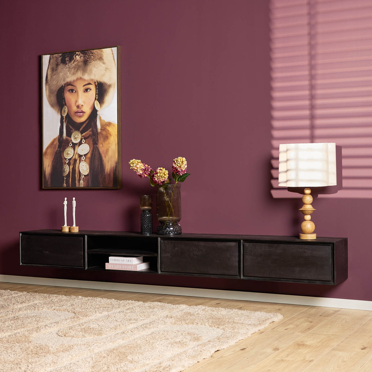 Zwevend tv meubel Luwte Zwart 280 cm
