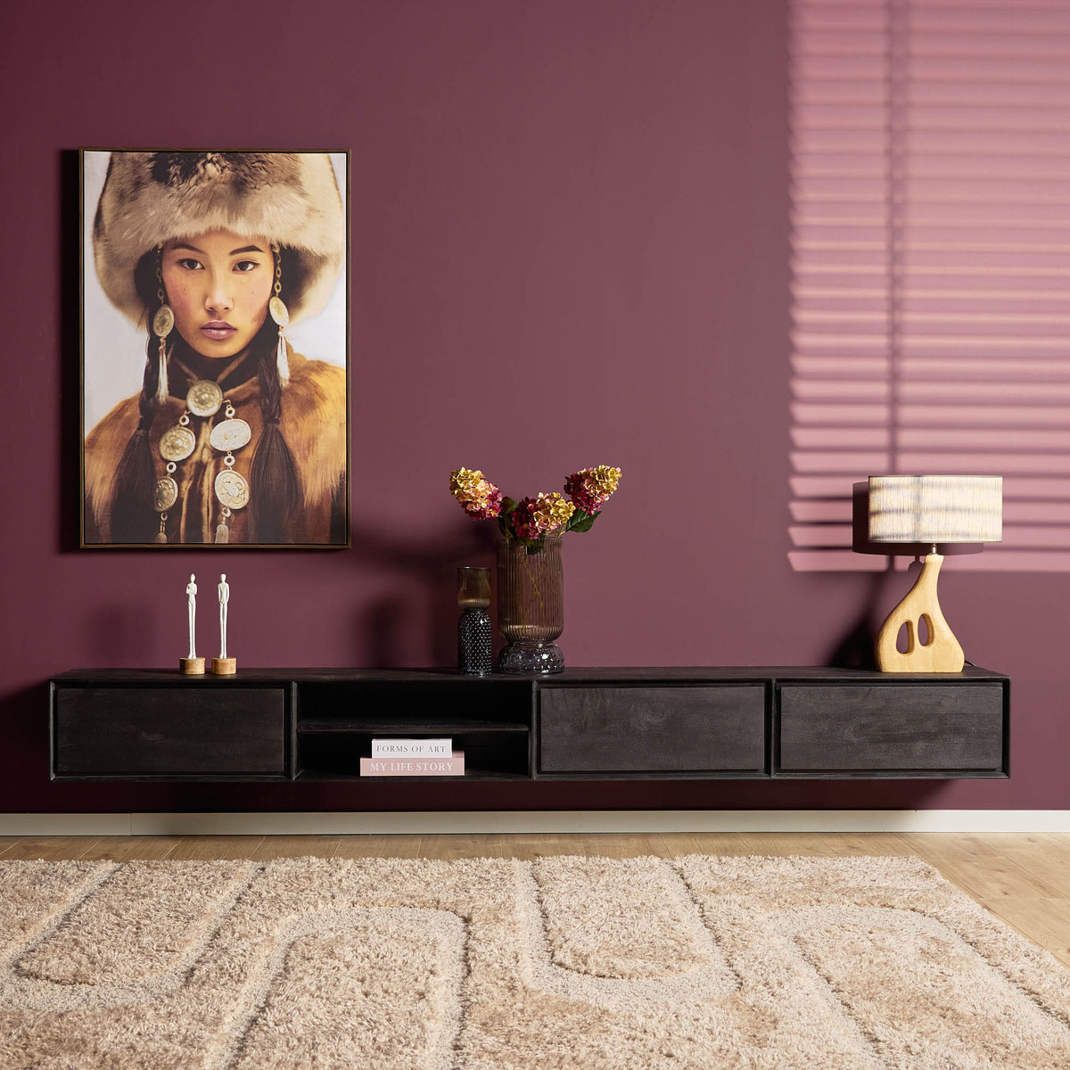 Zwevend tv meubel Luwte Zwart 280 cm