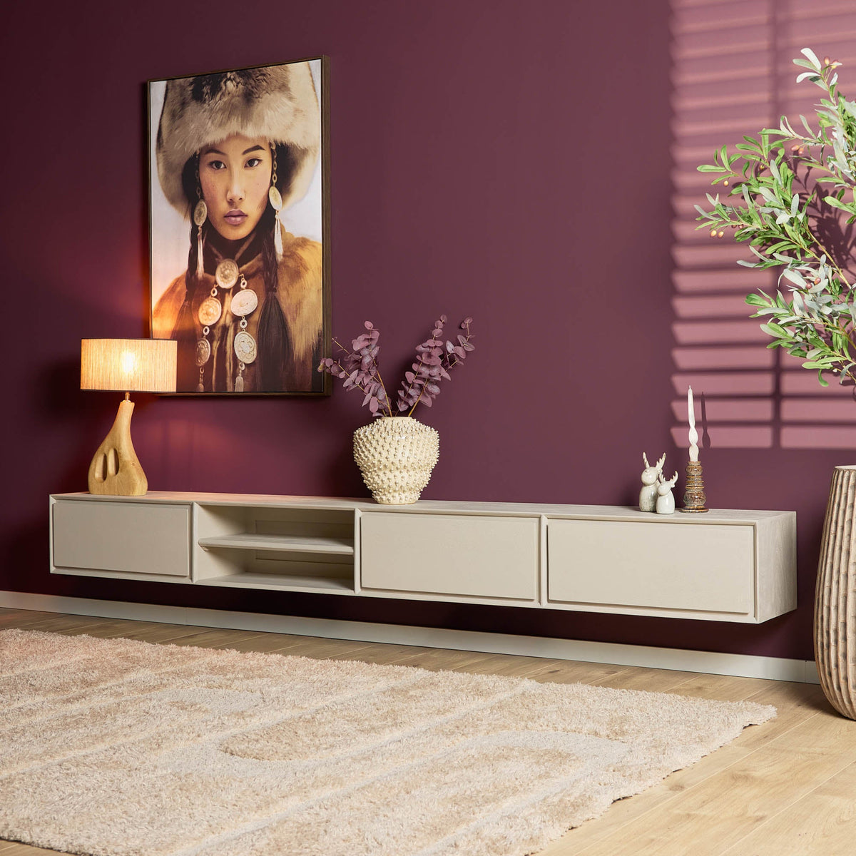 Zwevend tv meubel Luwte 240 cm Zand