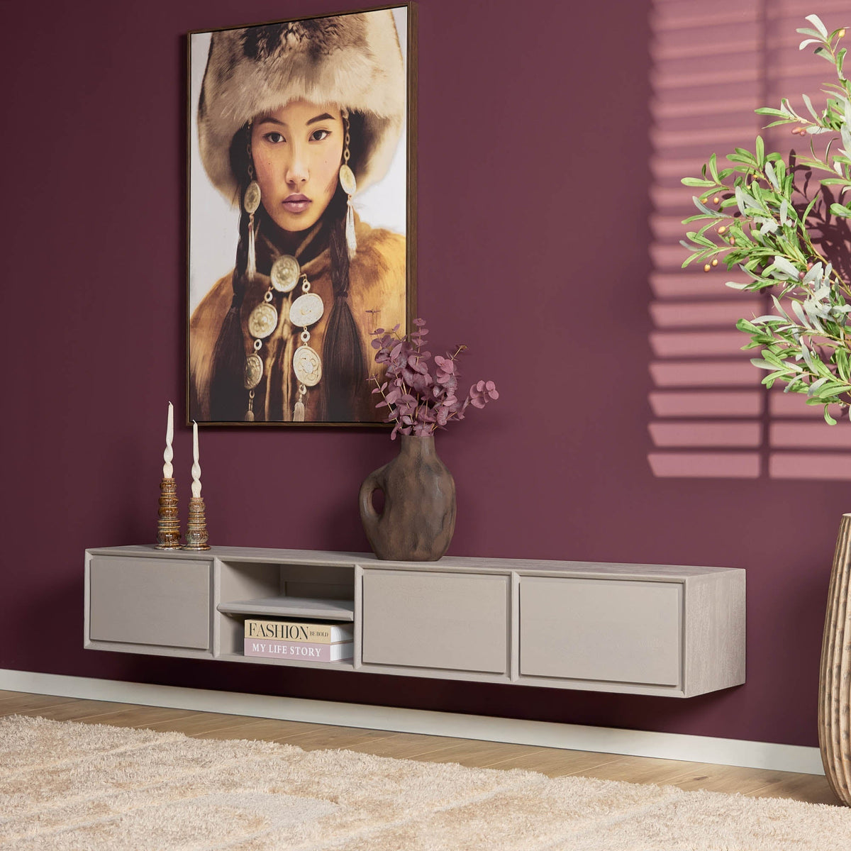 Zwevend tv meubel Luwte 200 cm Taupe
