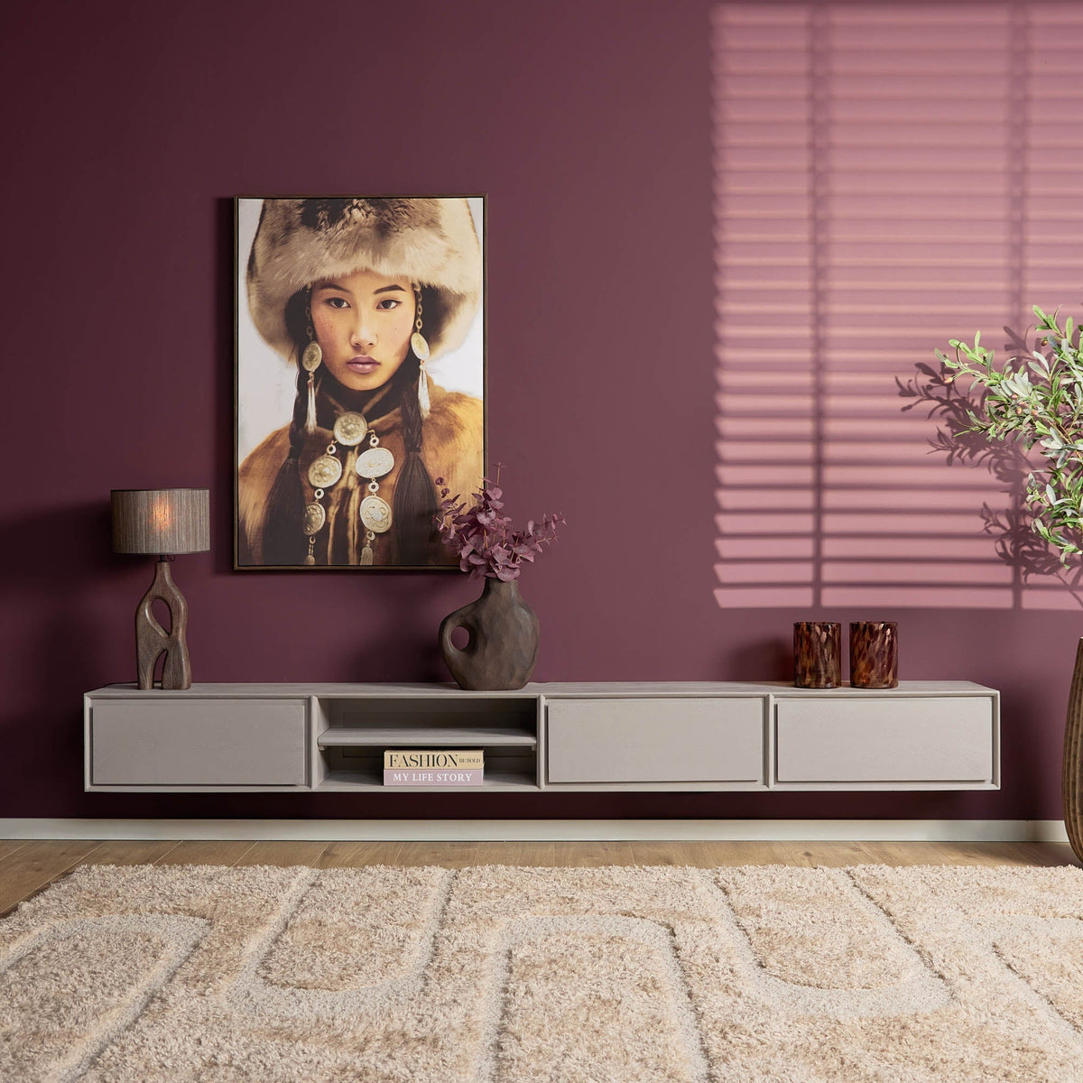 Zwevend tv meubel Luwte 240 cm Taupe