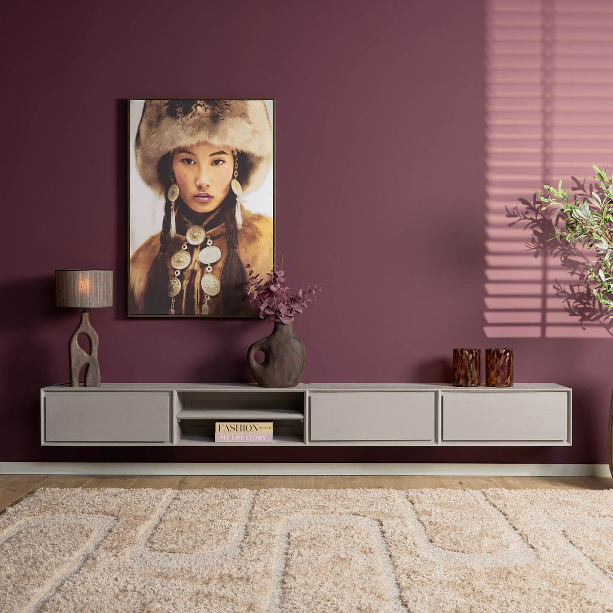 Zwevend tv meubel Luwte 280 cm Taupe
