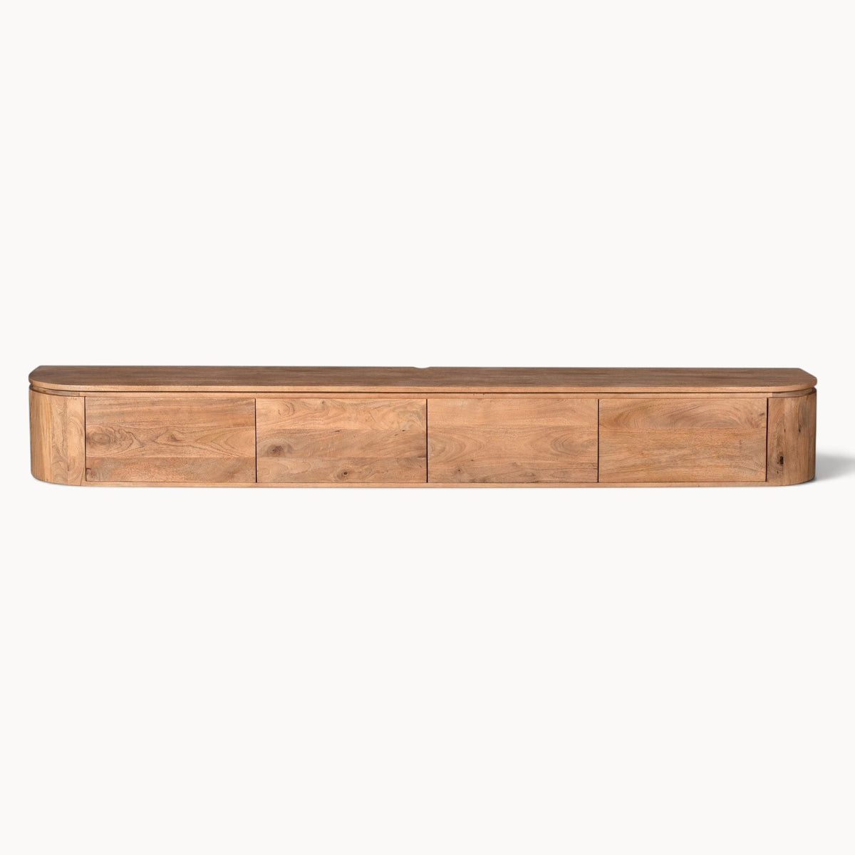 Aika Engawa tv-meubel van lichtbruin hout met afgeronde hoeken en vier lades voor een modern interieur