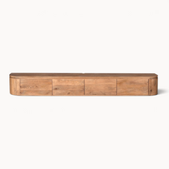 Aika Engawa tv-meubel van lichtbruin hout met afgeronde hoeken en vier lades voor een modern interieur.