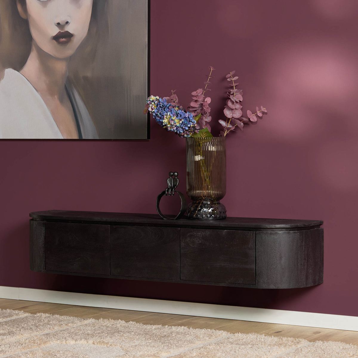 Aika Engawa tv meubel Zwart 160 cm zijaanzicht