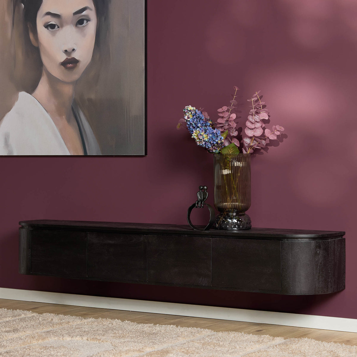 Aika Engawa tv meubel Zwart 200 cm zijaanzicht