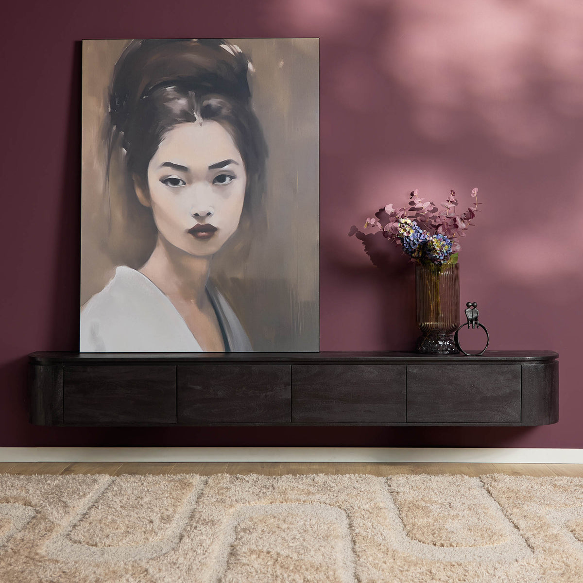 Aika Engawa tv meubel Zwart 240 cm