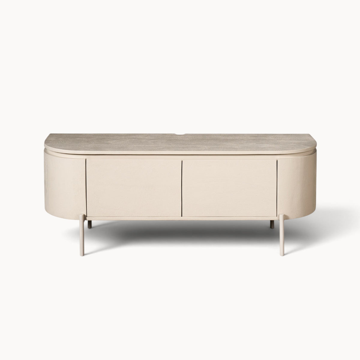 Aika Engawa tv-meubel in beige met afgeronde hoeken en slanke poten in een minimalistisch design