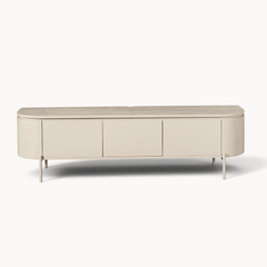 Aika Engawa tv-meubel in beige met afgeronde hoeken en drie kastdeuren op slanke poten