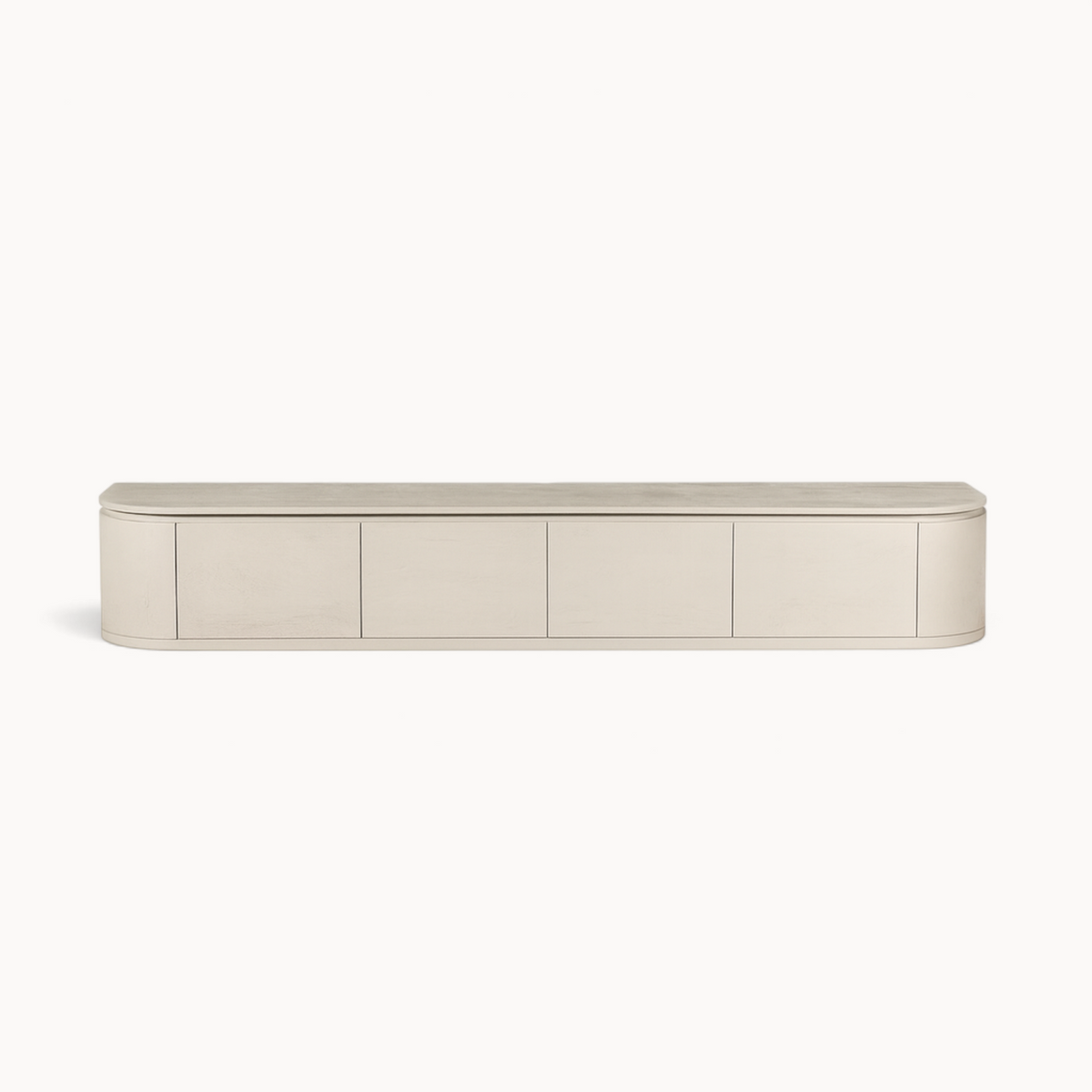 Aika Engawa tv-meubel in licht hout met afgeronde hoeken en vier kastdeuren in een minimalistisch design.