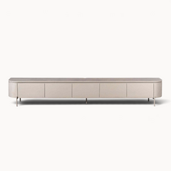 Aika Engawa tv-meubel in lichtgrijs hout met afgeronde hoeken en minimalistisch design op slanke poten