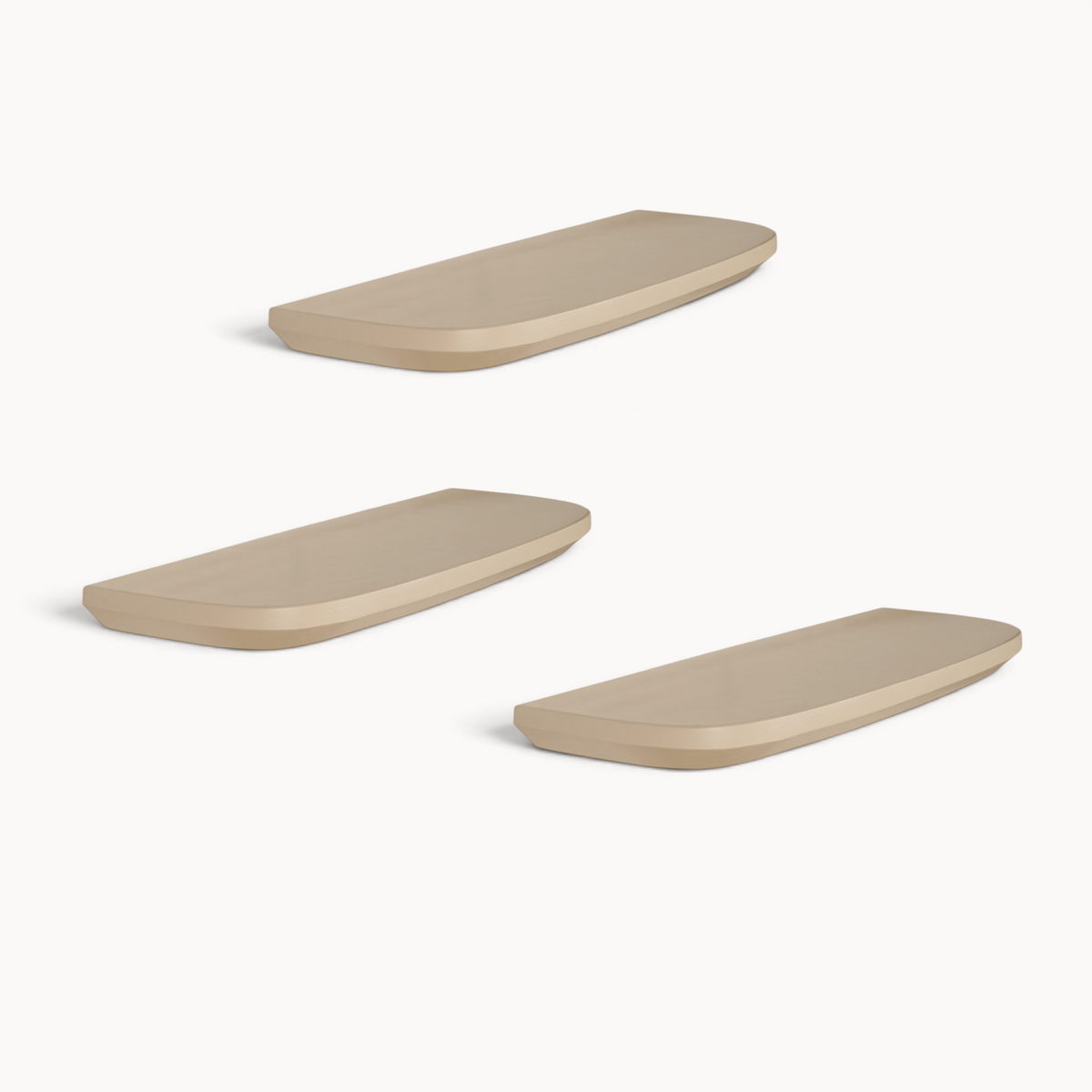 Set van 3 beige Aika wandplanken met afgeronde hoeken voor een moderne uitstraling aan de muur