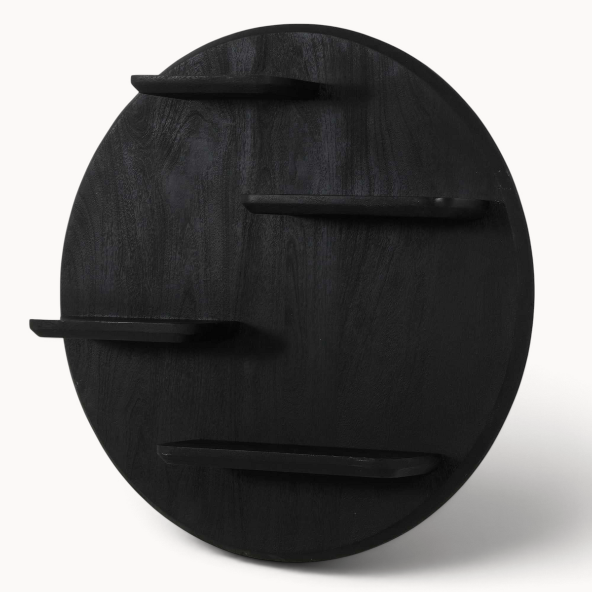 Aika rond wandrek Kier van zwart hout met vier asymmetrische legplanken voor wanddecoratie