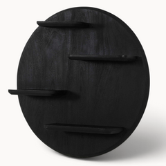 Aika rond wandrek Kier van zwart hout met vier asymmetrische legplanken voor wanddecoratie