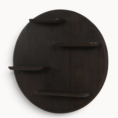 Aika rond wandrek Kier van donkerbruin hout met vier asymmetrische legplanken voor decoratie aan de muur