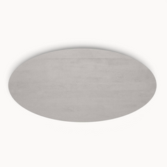 Aika ovale eettafel Tansu in taupe kleur met een gladde afwerking, bovenaanzicht van het tafelblad.