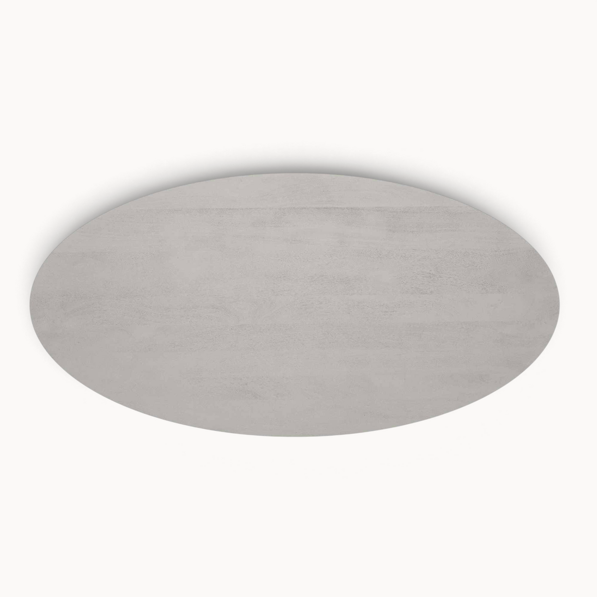 Aika ovale eettafel Tansu in taupe kleur met een gladde afwerking, bovenaanzicht van het tafelblad.